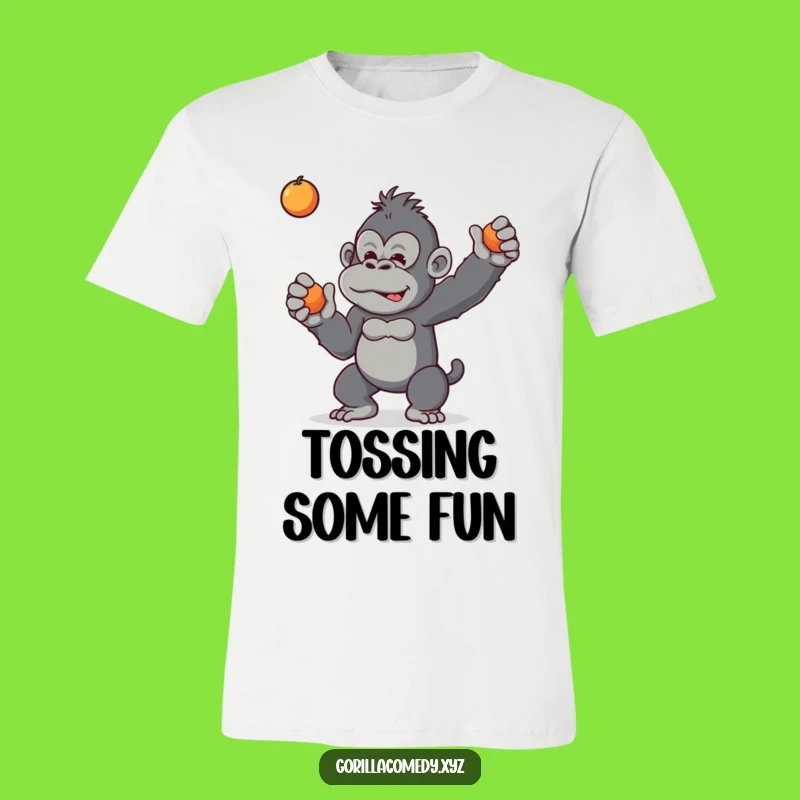 Funny Mischievous Gorilla Fruit Toss T-Shirt - Primate Playfulness Tee