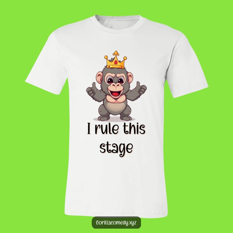 Funny Theatrical Gorilla T-Shirt: Wearable Crowned Primate Pose, Hilarious Gift Idea