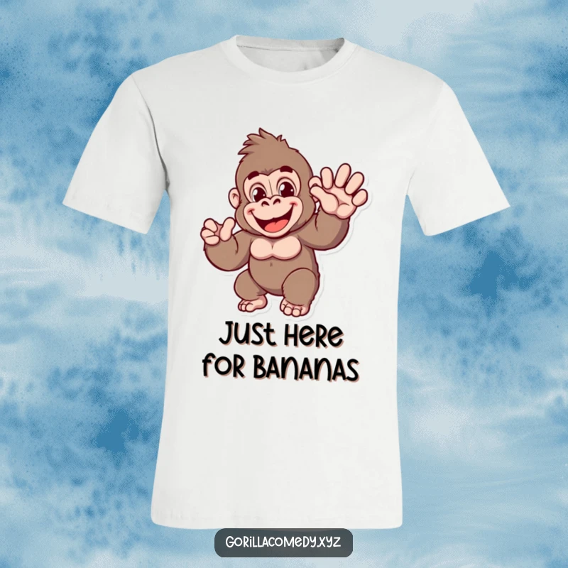 Funny Gorilla T-Shirt: Cheerful ape character enthusiastically offering a big, friendly wave, radiating positive vibes.