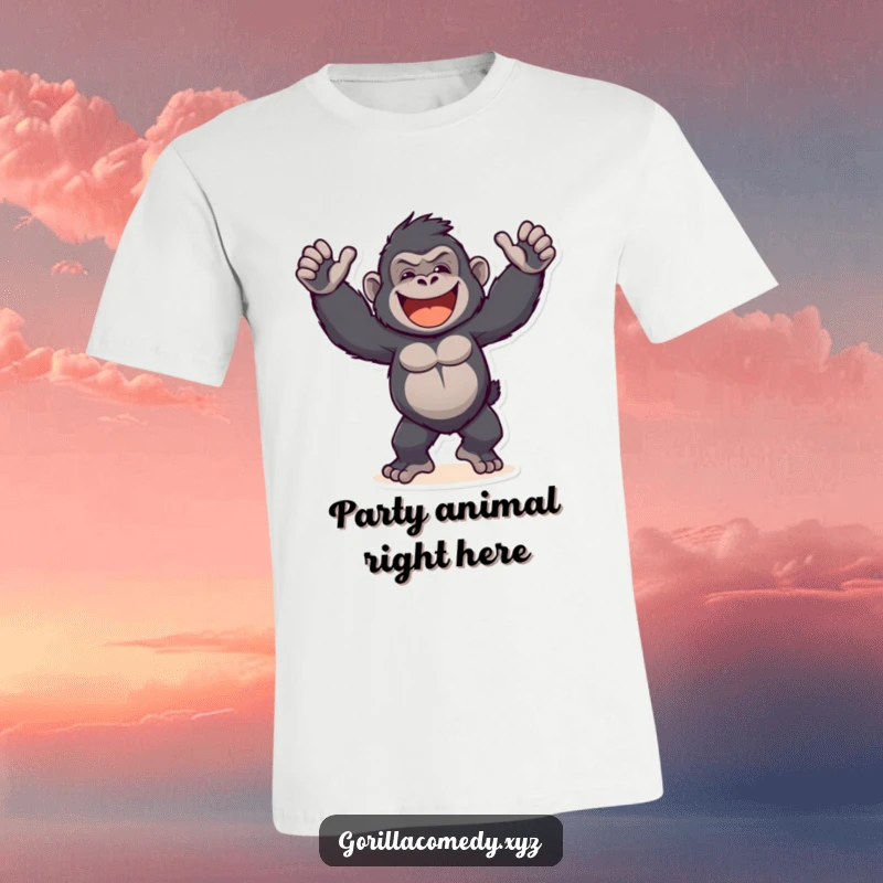 Funny Gorilla T-Shirt: A primate in a silly dance pose, arms wide, grinning with pure, unadulterated joy.