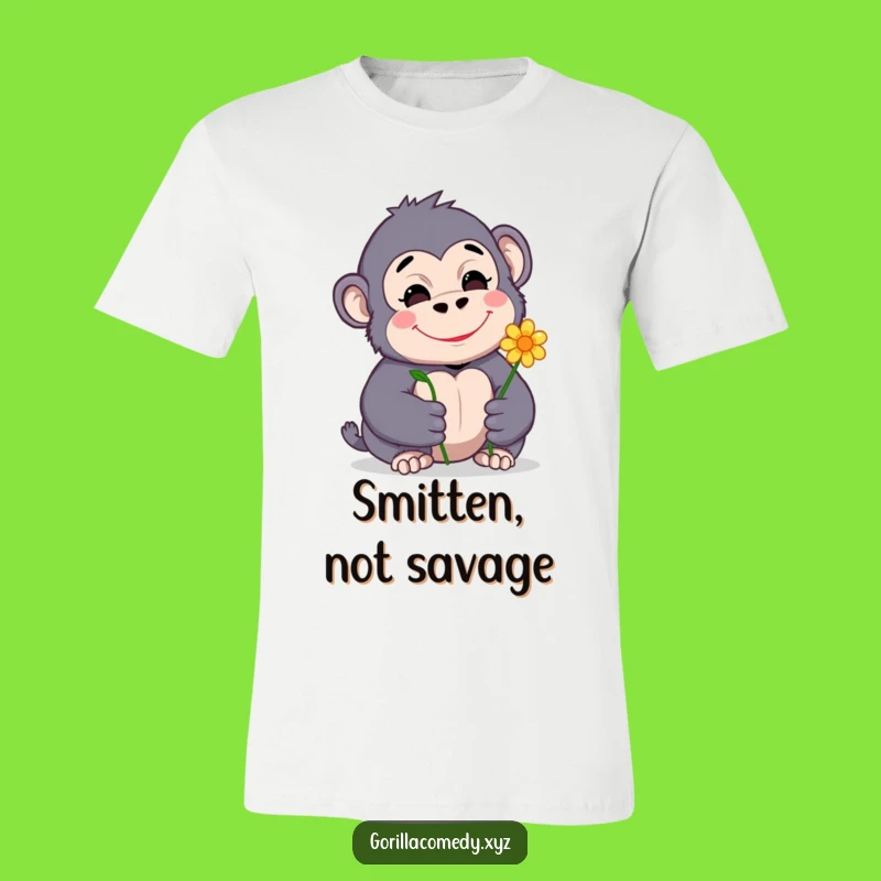 Funny Gorilla T-Shirt: Cute Shy Gorilla with Flower, Perfect Gift