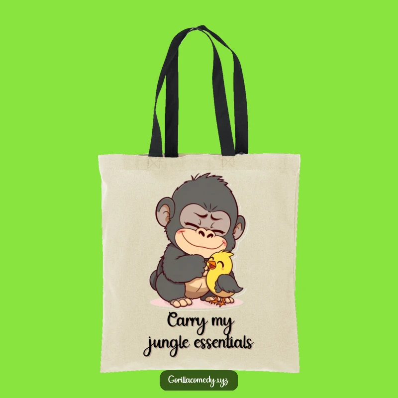 Funny Gorilla Tickling Bird Tote Bag - Chic Cartoon Primate Carryall Gift
