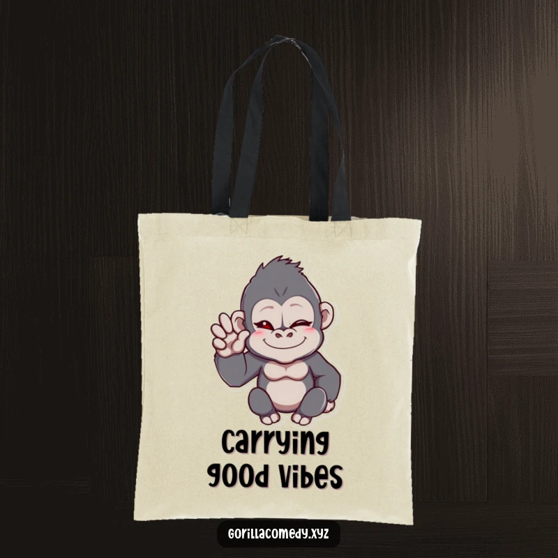 Funny gorilla tote bag featuring a winking ape giving a casual, friendly wave, ideal for carrying items with a humorous touch.