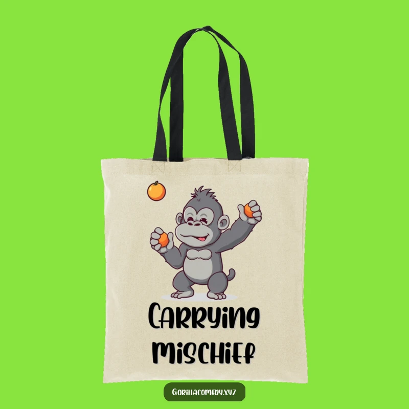 Funny Mischievous Gorilla Fruit Toss Tote Bag - Primate Playfulness