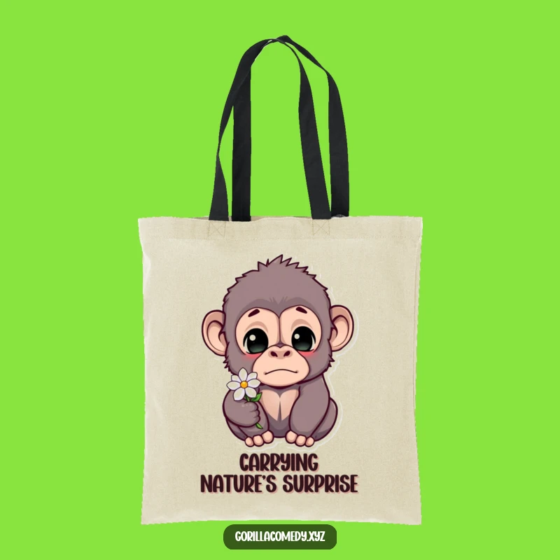 Funny Startled Gorilla Flower Tote Bag - Eco-Friendly Humor Accessory, Gift