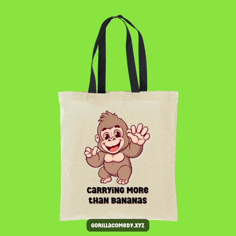 Funny Gorilla Wave Tote Bag: Cheerful Ape Greeting - Your Go-To Funny Gift Accessory!